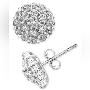 Diamond Cluster Button Stud Earrings